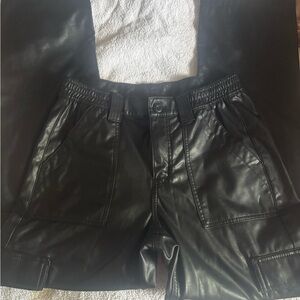 Black Faux Leather Long Pants